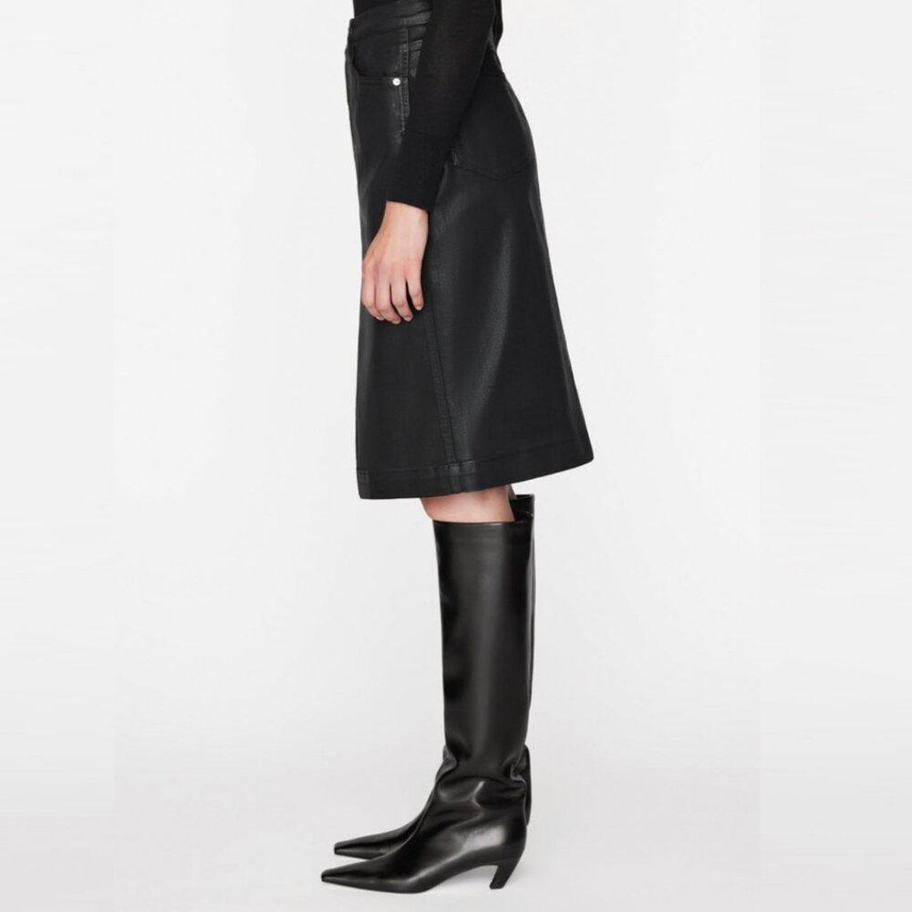 FRAME Coated Cotton-Blwns Split-Hem Midi Skirt (Noir Coated Black) - Picture 4 of 16